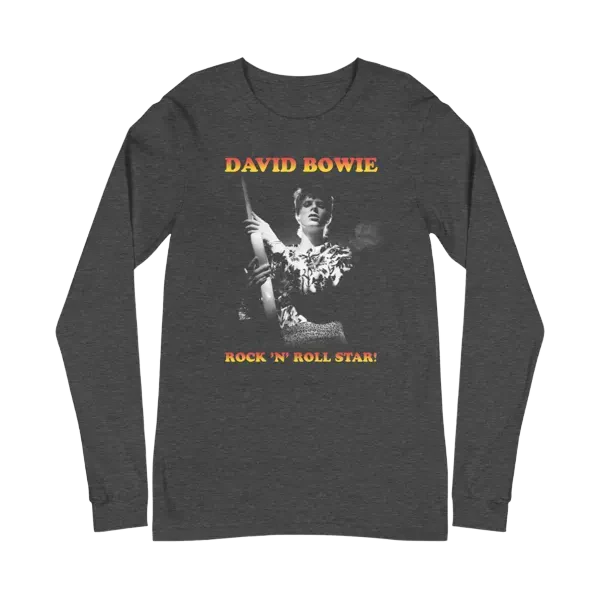 David Bowie Rock N Roll Star! Black & White Design Longsleeve T-Shirt - Image 2